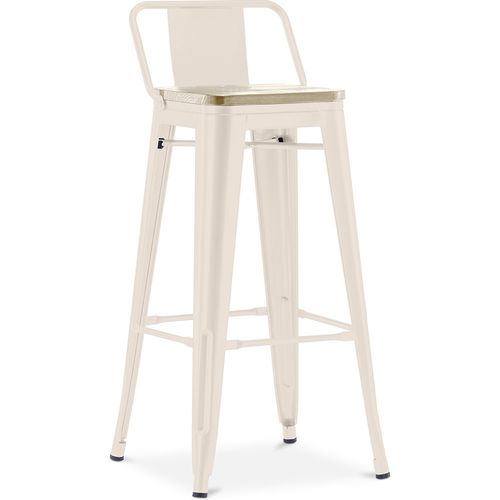 Tabouret De Bar Avec Dossier - Design - Bois Et Acier - 76cm - - Metalix Crème