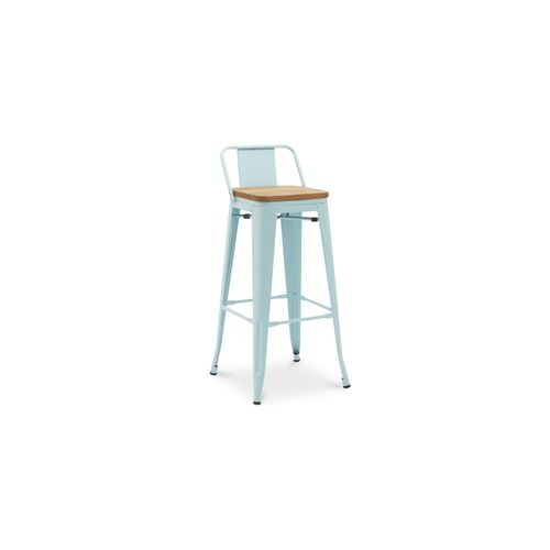 Tabouret De Bar Avec Dossier - Design - Bois Et Acier - 76cm - - Metalix Bleu Clair