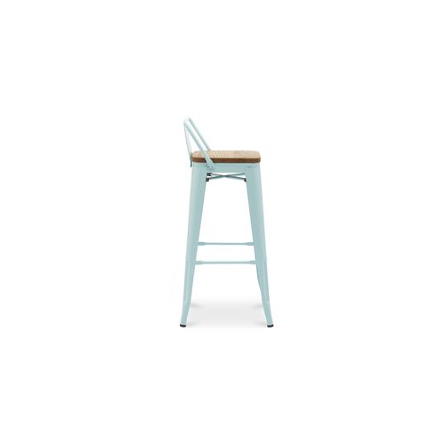 Tabouret De Bar Avec Dossier - Design - Bois Et Acier - 76cm - - Metalix Bleu Gris