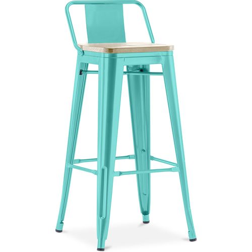 Tabouret De Bar Avec Dossier - Design - Bois Et Acier - 76cm - - Metalix Vert Pastel