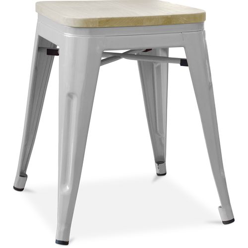 Tabouret De Bar Design Industriel - Bois Et Acier - 45cm - - Metalix Gris Clair