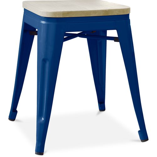 Tabouret De Bar Design Industriel - Bois Et Acier - 45cm - - Metalix Bleu Foncé