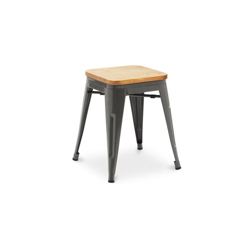 Tabouret De Bar Design Industriel - Bois Et Acier - 45cm - - Metalix Crème