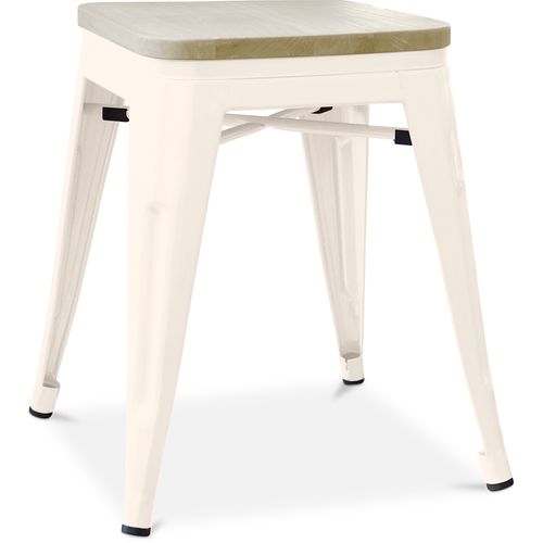 Tabouret De Bar Design Industriel - Bois Et Acier - 45cm - - Metalix Crème