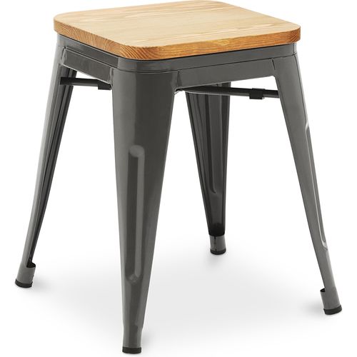 Tabouret De Bar Design Industriel - Bois Et Acier - 45cm - - Metalix Crème