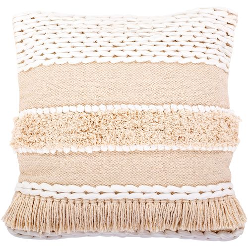 Coussin Carré Design Boho Bali En Coton Housse + Remplissage - Hera Blanc