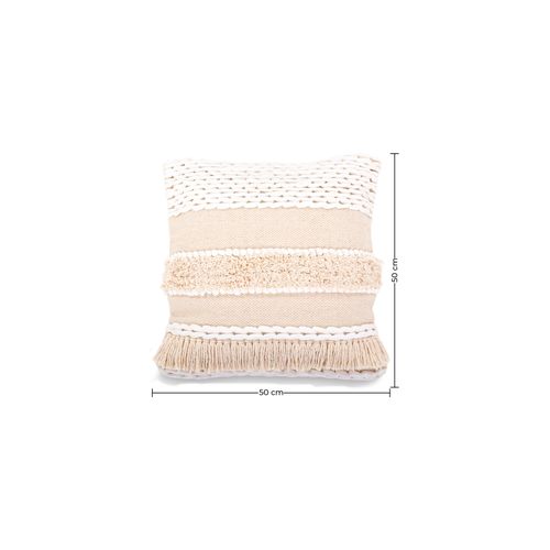 Coussin Carré Design Boho Bali En Coton Housse + Remplissage - Hera Blanc