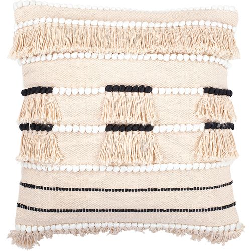 Coussin Carré Design Boho Bali En Coton Housse + Remplissage - Joan Blanc