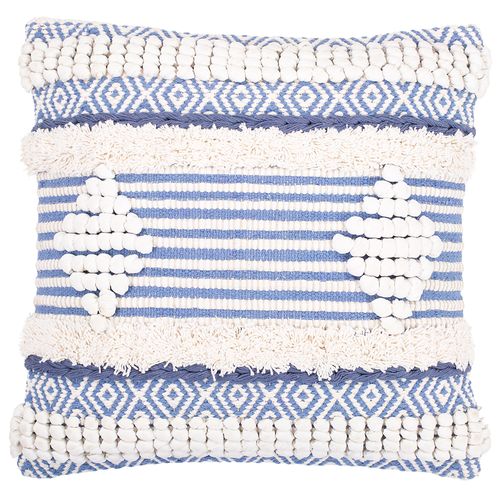 Coussin Carré Design Boho Bali En Coton Housse + Remplissage - Luna Bleu