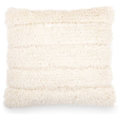 Coussin Carré Design Boho Bali, En Tissu Bouclé Housse + Remplissage - Akasha Blanc