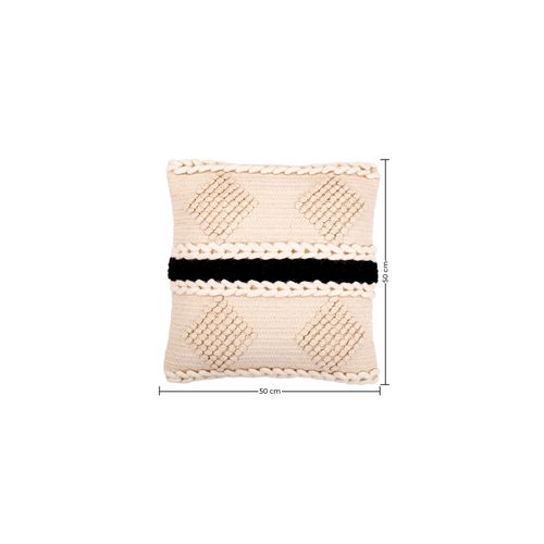 Coussin Carré Design Boho Bali En Coton Et Laine Housse + Remplissage - Minerva Noir