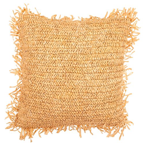 Coussin Carré Design Boho Bali, En Raphia Housse + Remplissage - Alizon Naturel