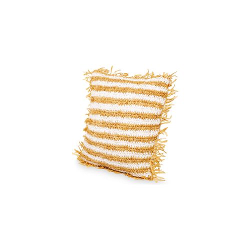 Coussin Carré Design Boho Bali, En Raphia Housse + Remplissage - Candice Crème