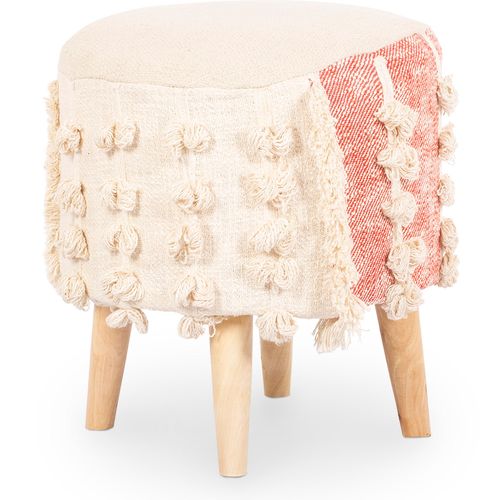 Tabouret Boho Bali Design En Bois De Pin, Coton - Vanessa Bali Beige