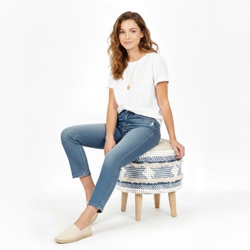 Tabouret Boho Bali Design En Bois De Pin, Coton - Zoe Bali Bleu