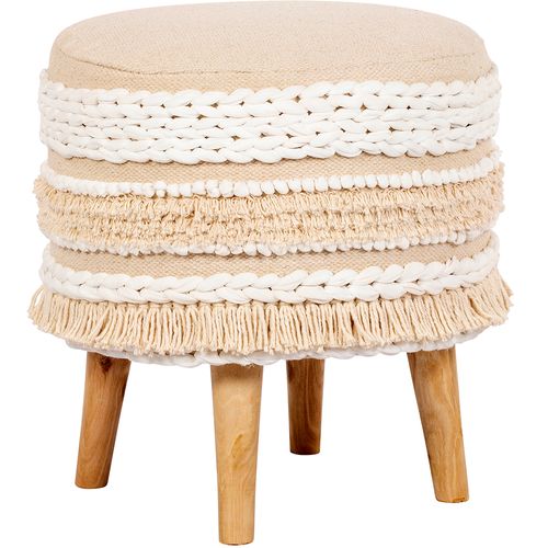 Tabouret Boho Bali Design En Bois De Pin, Coton  - Isabella Bali Ivoire