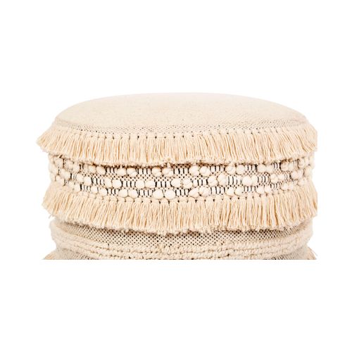 Tabouret Boho Bali Design En Bois De Pin, Coton - Janice Bali Blanc