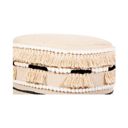 Tabouret Boho Bali Design En Bois De Pin, Coton - Jessie Bali Crème