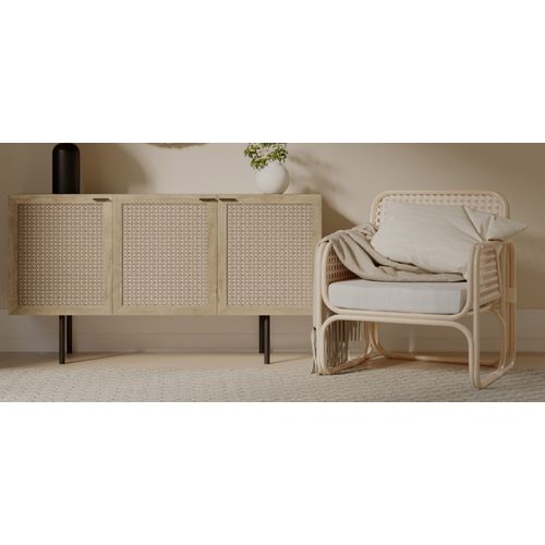 Fauteuil En Rotin Avec Accoudoirs, Design Boho Bali - Leta Blanc