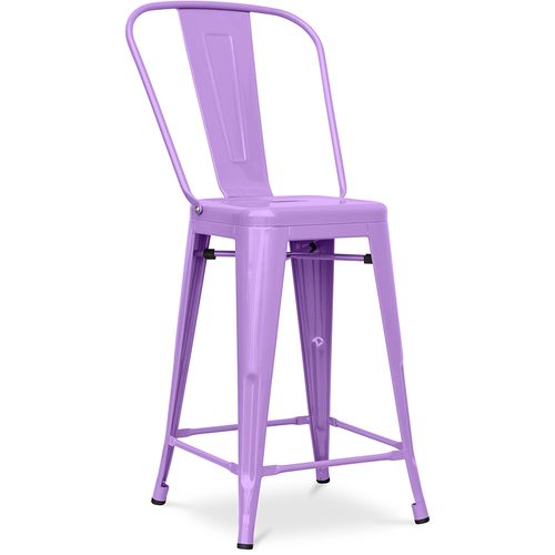 Tabouret Bistrot Metalix Carrée Avec Dossier - 60cm Violet Clair
