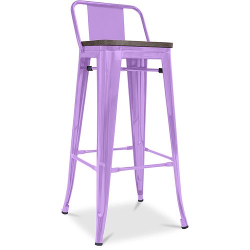 Tabouret De Bar Design Industriel Avec Dossier - Bois Et Acier - 76cm - Metalix Violet Clair