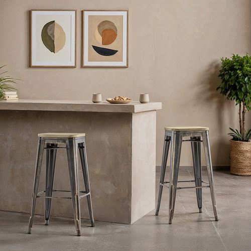 Tabouret Bistrot Metalix - 76 Cm - Métal Et Bois Clair Violet Clair