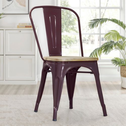 Chaise Bistrot Metalix - Métal Et Bois Clair Violet Clair