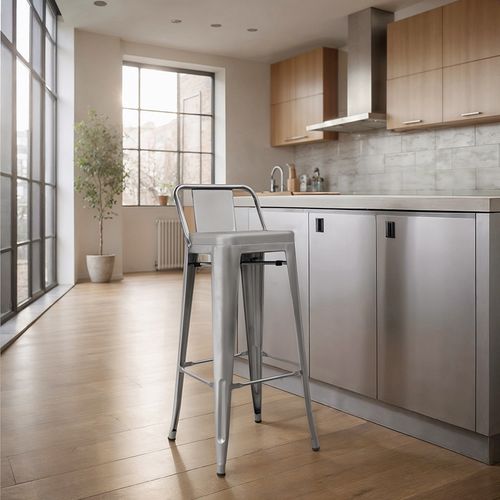 Tabouret De Bar Avec Dossier - Design Industriel - 76cm - -metalix Rouge