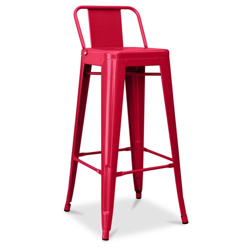 Tabouret De Bar Avec Dossier - Design Industriel - 76cm - -metalix Rouge
