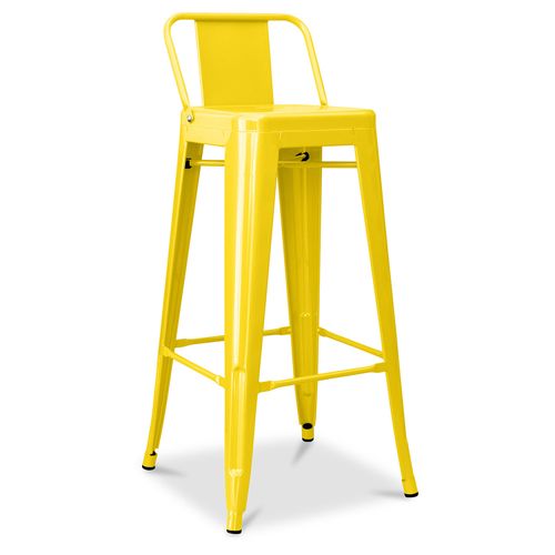 Tabouret De Bar Avec Dossier - Design Industriel - 76cm - -metalix Jaune