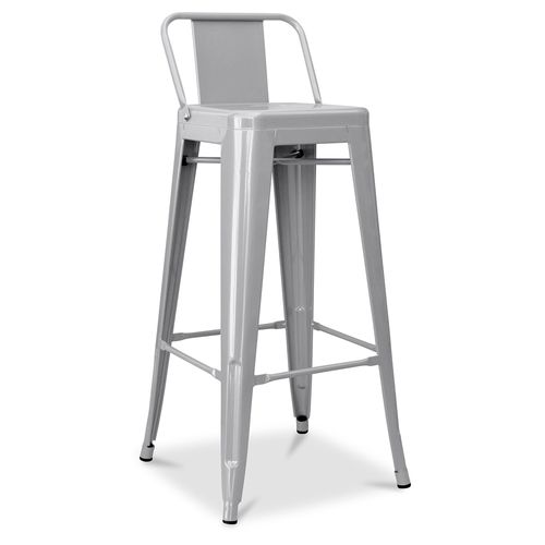 Tabouret De Bar Avec Dossier - Design Industriel - 76cm - -metalix Gris Clair