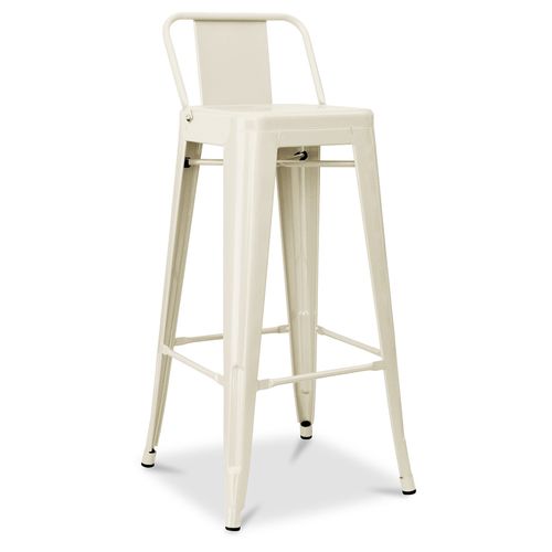 Tabouret De Bar Avec Dossier - Design Industriel - 76cm - -metalix Crème