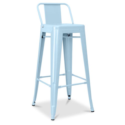 Tabouret De Bar Avec Dossier - Design Industriel - 76cm - -metalix Bleu Clair