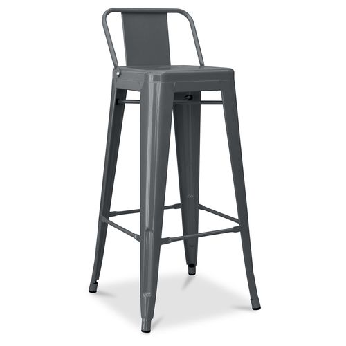 Tabouret De Bar Avec Dossier - Design Industriel - 76cm - -metalix Gris Foncé
