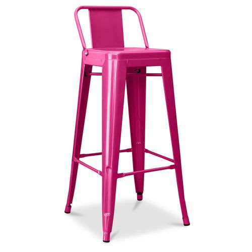 Tabouret De Bar Avec Dossier - Design Industriel - 76cm - -metalix Fuchsia