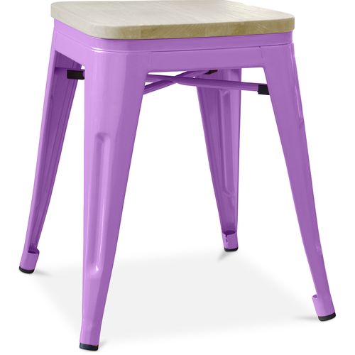 Tabouret Style Bistrot Metalix - Métal Et Bois Clair  - 45cm Violet Clair