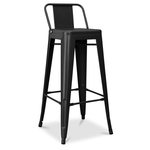 Tabouret De Bar Avec Dossier - Design Industriel - 76cm - -metalix Noir