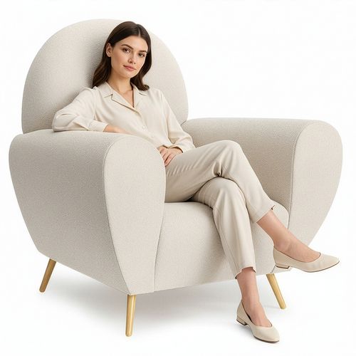 Fauteuil Avec Accoudoirs En Bouclette Fausse Fourrure Tapissée - Boucles Blanches - Verona Blanc