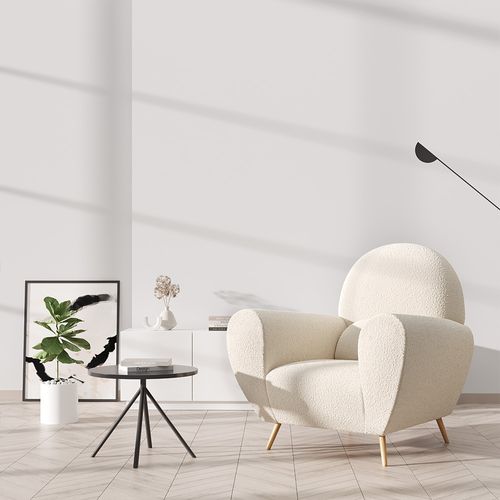 Fauteuil Avec Accoudoirs En Bouclette Fausse Fourrure Tapissée - Boucles Blanches - Verona Blanc