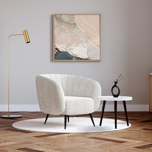 Fauteuil Blanc En Bouclette Fausse Fourrure Tapissée - Boucles Blanches - Oysa Blanc