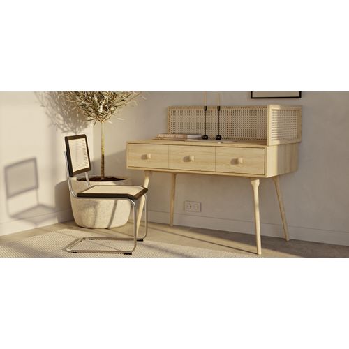 Bureau Style Cannage En Bois Naturel - Maya Bois Naturel