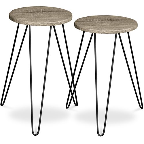 X2 Tables Auxiliaires De Style Industriel Hairpin - Bois Et Métal Bois Naturel