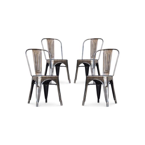 X4 Chaise De Salle à Manger Bistrot Metalix Design En Métal - Bronze Métallisé