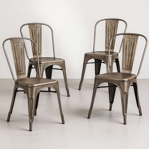 X4 Chaise De Salle à Manger Bistrot Metalix Design En Métal - Bronze Métallisé