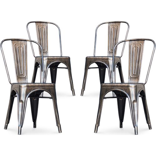 X4 Chaise De Salle à Manger Bistrot Metalix Design En Métal - Bronze Métallisé