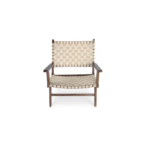 Fauteuil De Salon Design Boho Bali Avec Accoudoirs - Bois Et Lin - Grau Beige