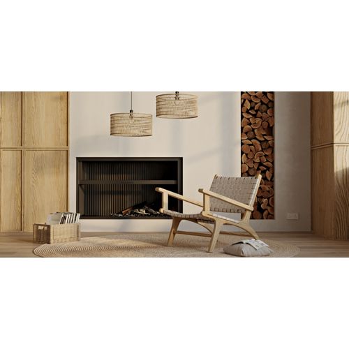 Fauteuil De Salon Design Boho Bali Avec Accoudoirs - Bois Et Lin - Grau Taupe