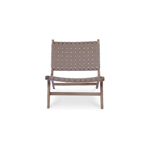 Fauteuil De Salon - Design Boho Bali - Bois Et Cuir - Grau Marron