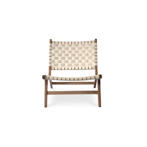 Fauteuil De Salon Artisanal Au Design Boho Bali En Bois Et Lin - Grau Taupe