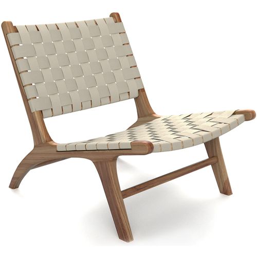 Fauteuil De Salon Artisanal Au Design Boho Bali En Bois Et Lin - Grau Taupe